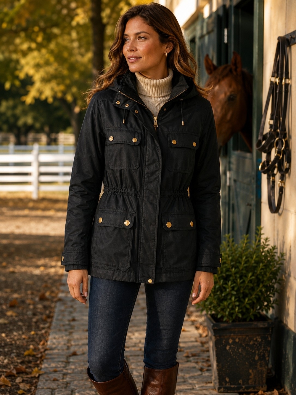 Lauren Ralph Lauren Equestrian Horse Button Funnel Neck Field Jacket